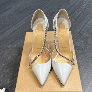 Christian Louboutin White Studded 100mm heels